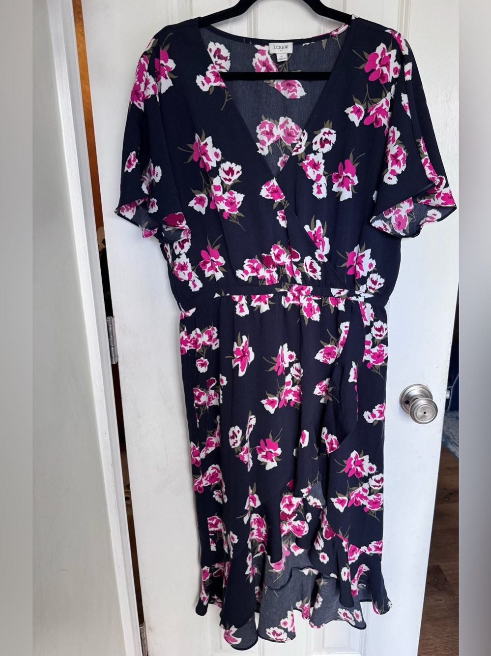 JCrew Factory Women’s Navy Floral Midi Dress with Pink Accents